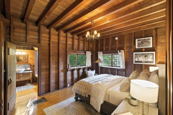 Bedroom, Chandelier, Interior, Wooden Beams, Wooden Ceilings, Wood Texture Flooring, Wooden Walls