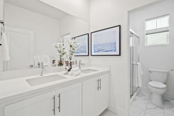 Bathroom, Dual Sink Vanities, Glass Shower, Interior, Marble