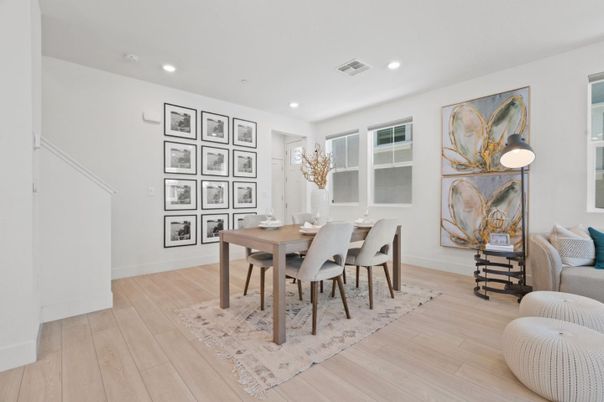 Dining room, Interior, Recessed Lighting, Wood Texture Flooring