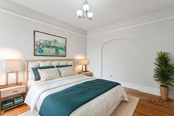 Bedroom, Chandelier, Interior, Wood Texture Flooring