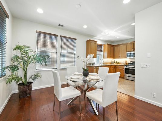 Dining room, Interior, Kitchen, Recessed Lighting, Stainless Steel Appliances, Wood Texture Flooring