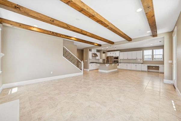 Empty room, Interior, Kitchen, Recessed Lighting, Wooden Beams