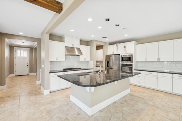 Interior, Kitchen, Pendant Lights, Recessed Lighting, Stainless Steel Appliances, Wooden Beams
