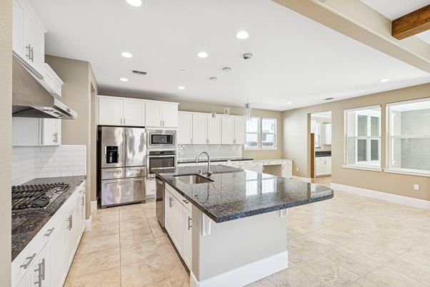 Interior, Kitchen, Pendant Lights, Recessed Lighting, Stainless Steel Appliances, Wooden Beams