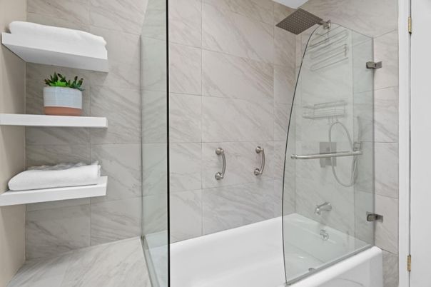 Bathroom, Glass Shower, Interior, Marble Walls