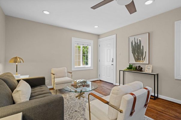 Interior, Living room, Recessed Lighting, Wood Texture Flooring