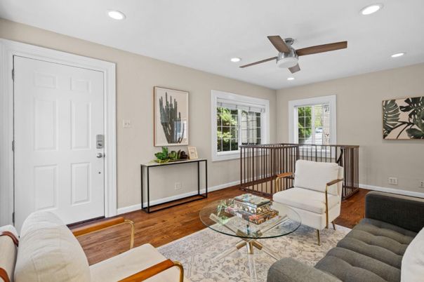 Interior, Living room, Recessed Lighting, Wood Texture Flooring
