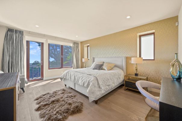 Bedroom, Interior, Recessed Lighting, Wood Texture Flooring