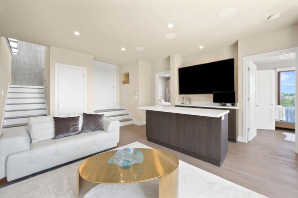 Interior, Living room, Recessed Lighting, Wood Texture Flooring
