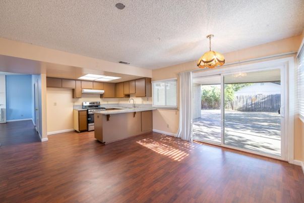 Interior, Kitchen, Pendant Lights, Stainless Steel Appliances, Wood Texture Flooring