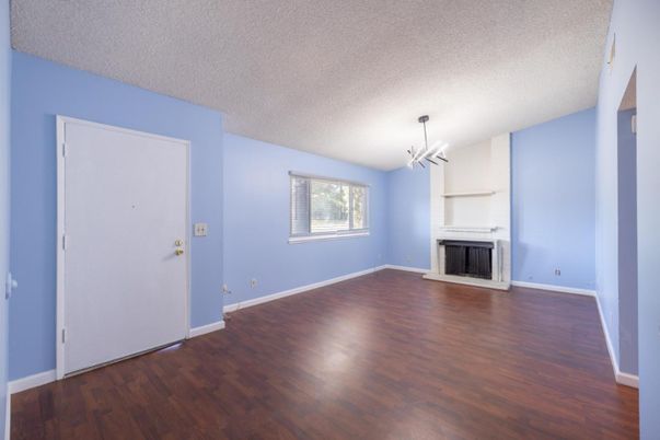 Empty room, Fireplace, Interior, Pendant Lights, Wood Texture Flooring