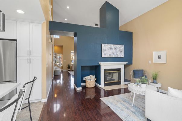 Fireplace, Interior, Recessed Lighting, Wood Texture Flooring