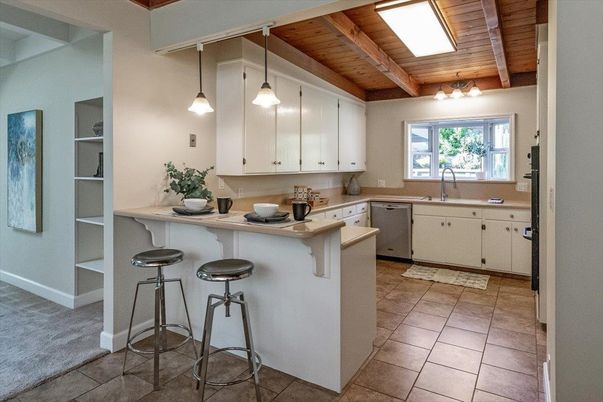 Interior, Kitchen, Pendant Lights, Stainless Steel Appliances, Wooden Beams, Wooden Ceilings