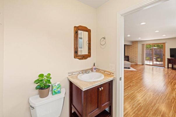 Bathroom, Fireplace, Interior, Recessed Lighting, Stone Walls, Wood Texture Flooring