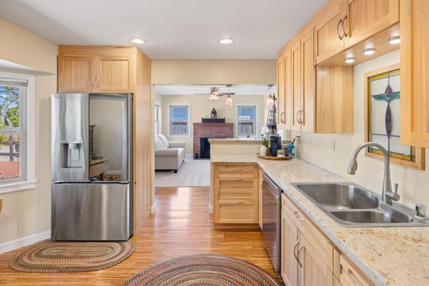 Interior, Kitchen, Living room, Recessed Lighting, Wood Texture Flooring