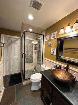 Bathroom, Glass Shower, Interior, Recessed Lighting