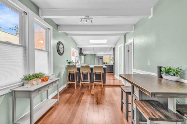 Dining room, Interior, Kitchen, Recessed Lighting, Wood Texture Flooring
