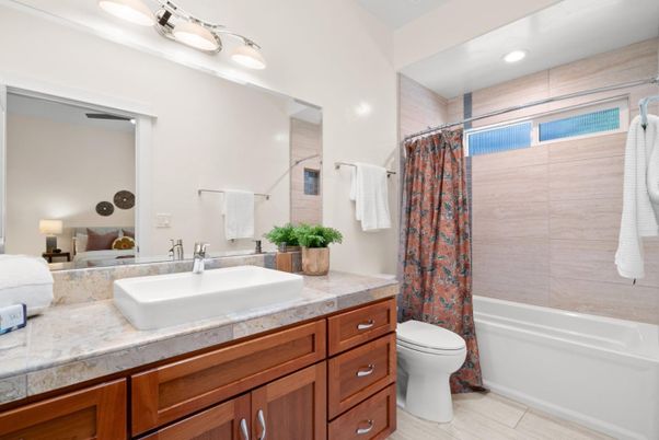 Bathroom, Interior, Recessed Lighting, Tile Countertops