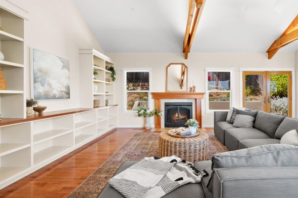 Fireplace, Interior, Living room, Wooden Beams, Wood Texture Flooring