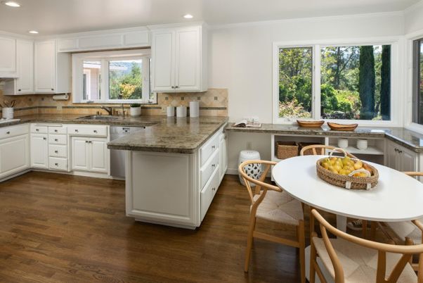 Dining room, Interior, Kitchen, Recessed Lighting, Wood Texture Flooring
