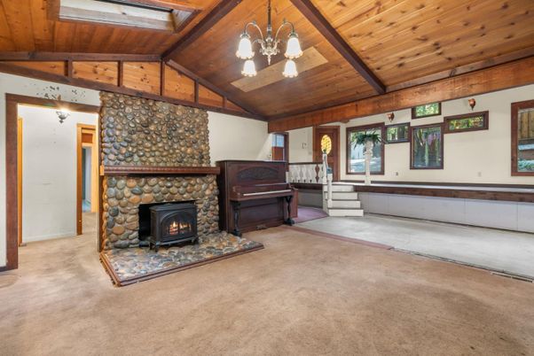 Chandelier, Fireplace, Interior, Piano, Wooden Beams, Wooden Ceilings