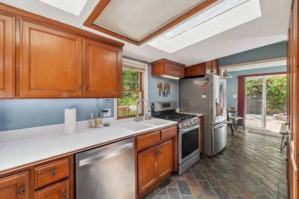 Interior, Kitchen, Stainless Steel Appliances, Wood Texture Flooring