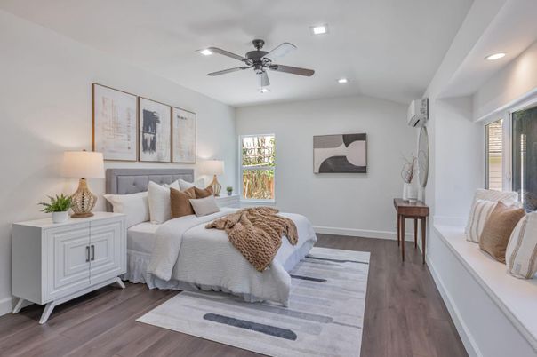 Bedroom, Interior, Recessed Lighting, Wood Texture Flooring