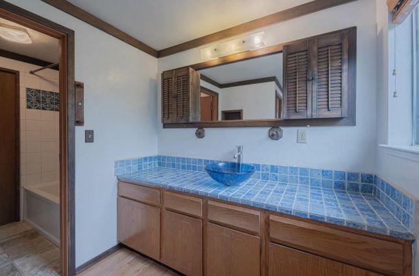 Bathroom, Interior, Tile Countertops, Wood Texture Flooring