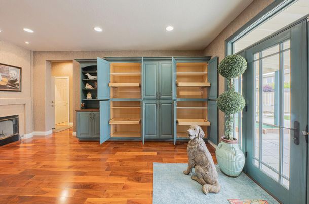 Fireplace, Interior, Recessed Lighting, Wood Texture Flooring