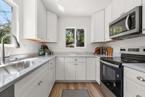 Interior, Kitchen, Recessed Lighting, Wood Texture Flooring