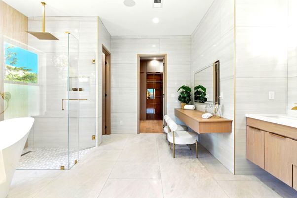 Bathroom, Glass Shower, Interior, Recessed Lighting