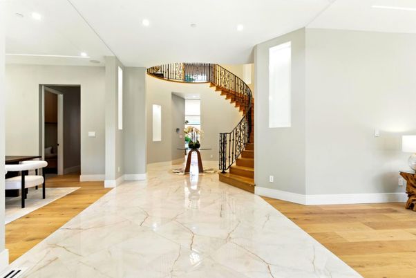Interior, Marble, Recessed Lighting, Wood Texture Flooring