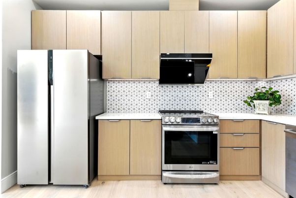 Interior, Kitchen, Stainless Steel Appliances, Wood Texture Flooring