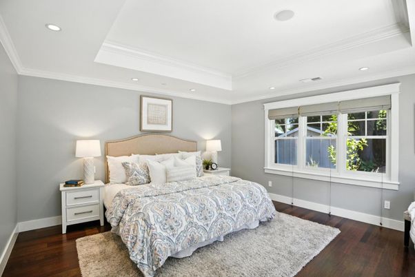 Bedroom, Interior, Recessed Lighting, Wood Texture Flooring
