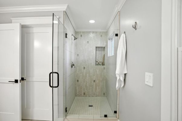Bathroom, Glass Shower, Interior, Recessed Lighting