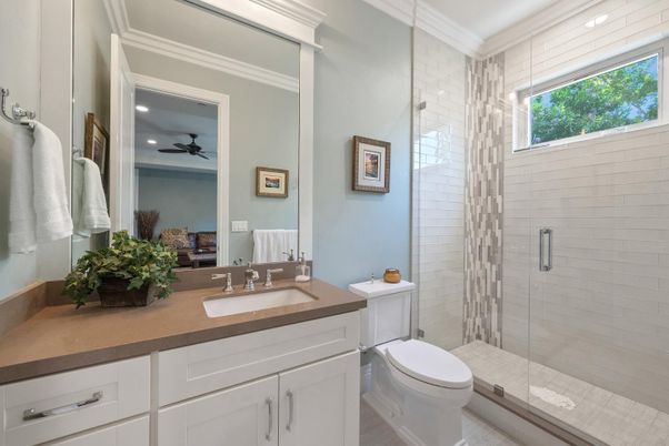 Bathroom, Glass Shower, Interior, Recessed Lighting