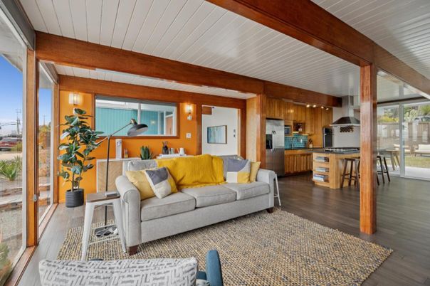 Dining room, Interior, Kitchen, Living room, Stainless Steel Appliances, Wooden Beams, Wood Texture Flooring