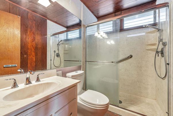 Bathroom, Glass Shower, Interior, Wooden Ceilings
