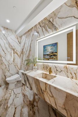 Bathroom, Interior, Marble, Marble Walls, Recessed Lighting