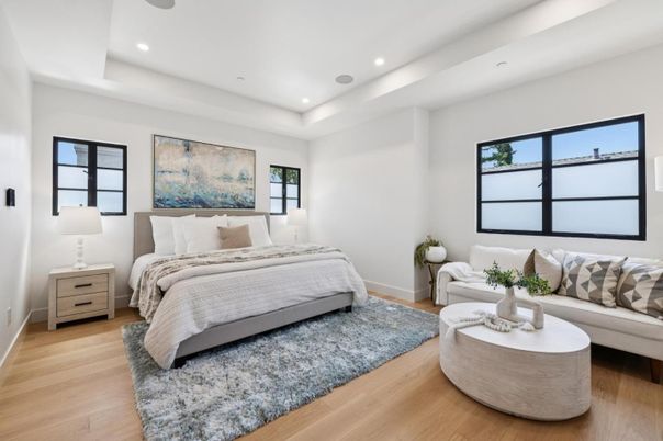 Bedroom, Interior, Recessed Lighting, Wood Texture Flooring