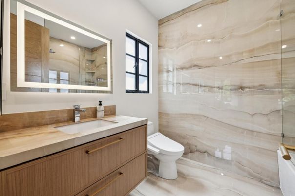 Bathroom, Glass Shower, Interior, Recessed Lighting