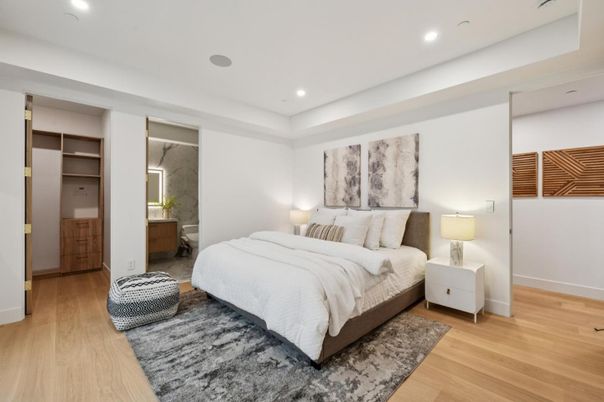 Bedroom, Interior, Recessed Lighting, Wood Texture Flooring
