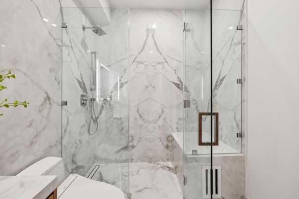 Bathroom, Glass Shower, Interior, Marble Walls