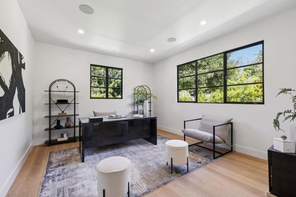 Home Office, Interior, Recessed Lighting, Wood Texture Flooring