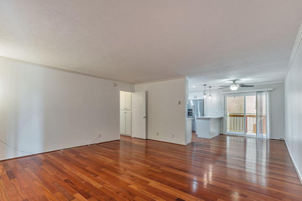 Empty room, Interior, Kitchen, Recessed Lighting, Wood Texture Flooring