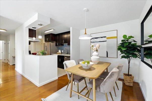 Dining room, Interior, Kitchen, Pendant Lights, Wood Texture Flooring