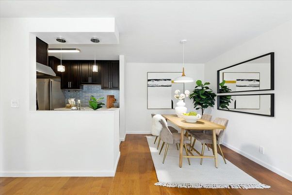 Dining room, Interior, Kitchen, Pendant Lights, Wood Texture Flooring