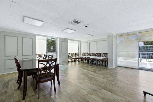 Dining room, Interior, Recessed Lighting, Wood Texture Flooring