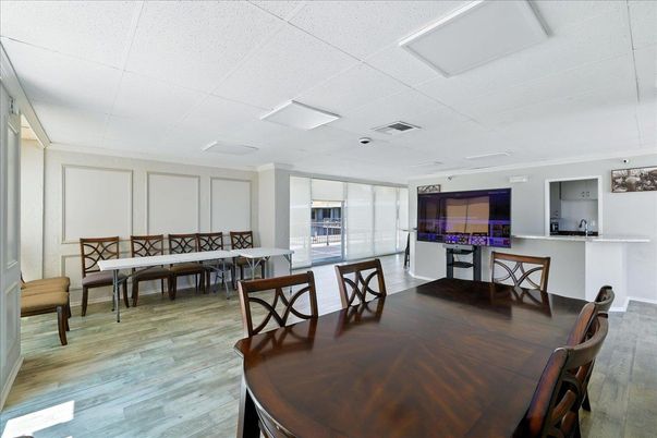 Dining room, Interior, Recessed Lighting, Wood Texture Flooring