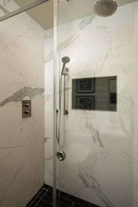 Bathroom, Glass Shower, Interior, Marble Walls